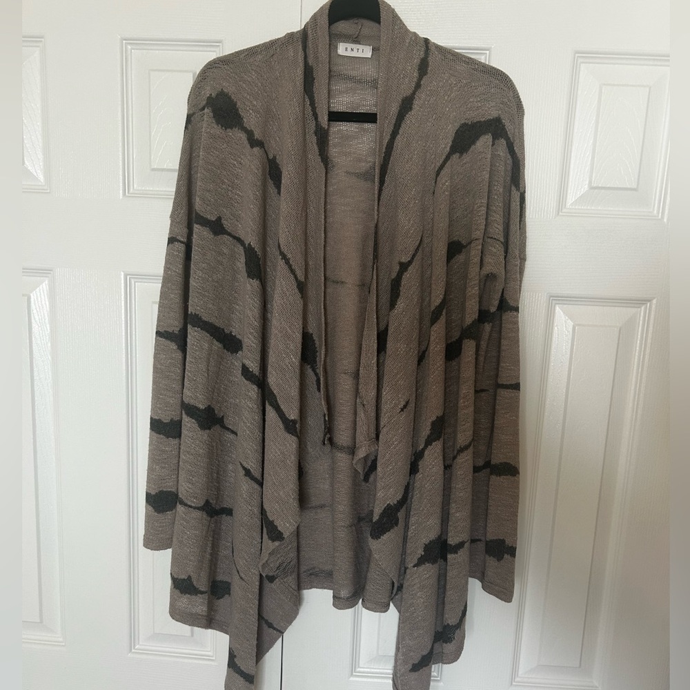 Open-Front Stripe Draped Cardigan L